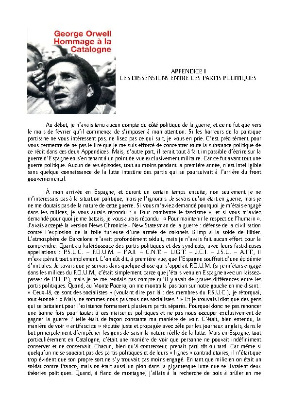 Miniature de Hommage à la Catalogne - Appendice I - Les dissensions entre les partis politiques