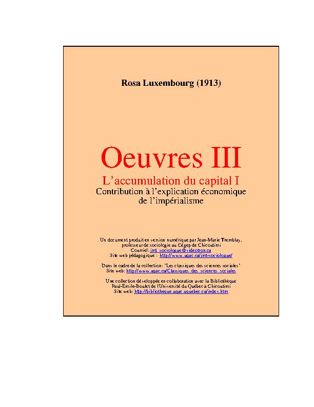 Miniature de L’accumulation du capital - Contribution à l’explication économiquede l’impérialisme